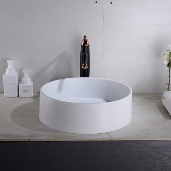 Poseidon | 410 x 410 x 130mm Matte White Round  Above Counter Quartz Basin