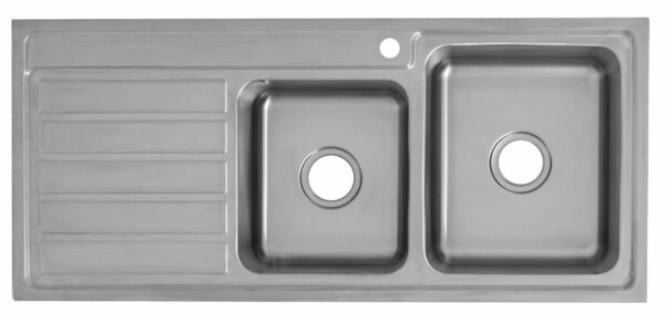 Ikon |  1 & 3/4 Chrome Right Hand Bowls And Single  Drainer   Stainless Steel Sink 1160 x 500 x 200mm