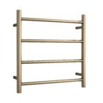 Thermorail | Brushed Brass Gold Heated Towel Rail Ladder Round 4 Bars W550 x H550 x D122mm