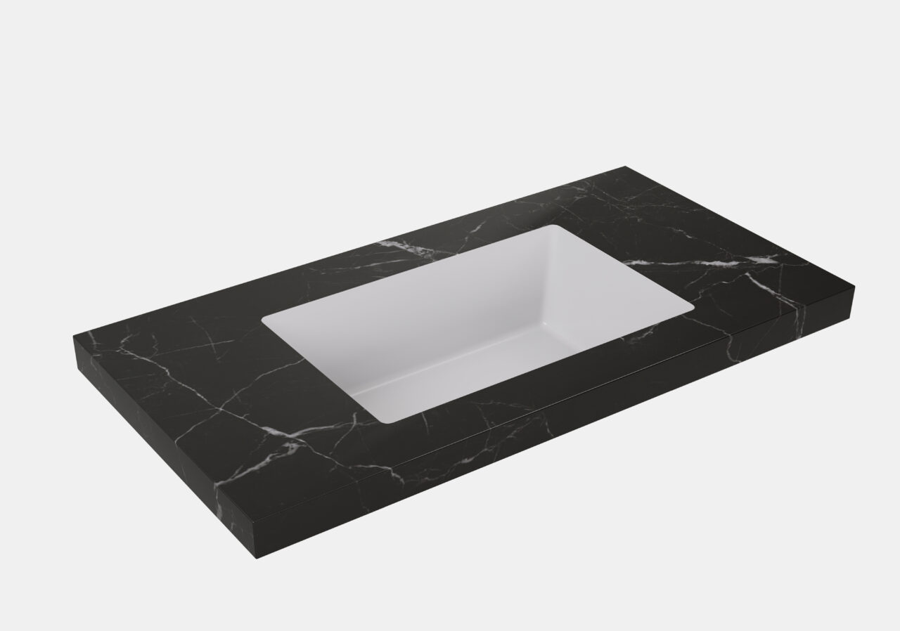 Undermount Basin Joined with Sintered Stone - LK-UBL74-NTH - Calacatta Night - No Tap Hole