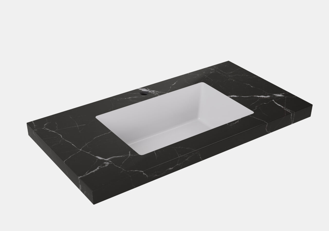 Undermount Basin Joined with Sintered Stone - LK-UBL124-TH - Calacatta Night - 12 o'clock