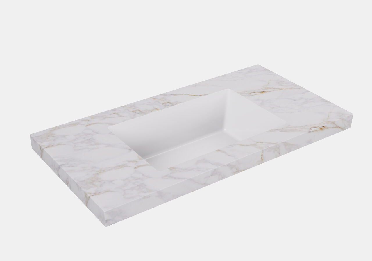Undermount Basin Joined with Sintered Stone - LK-UCG124-NTH - Carrara Gold - No Tap Hole