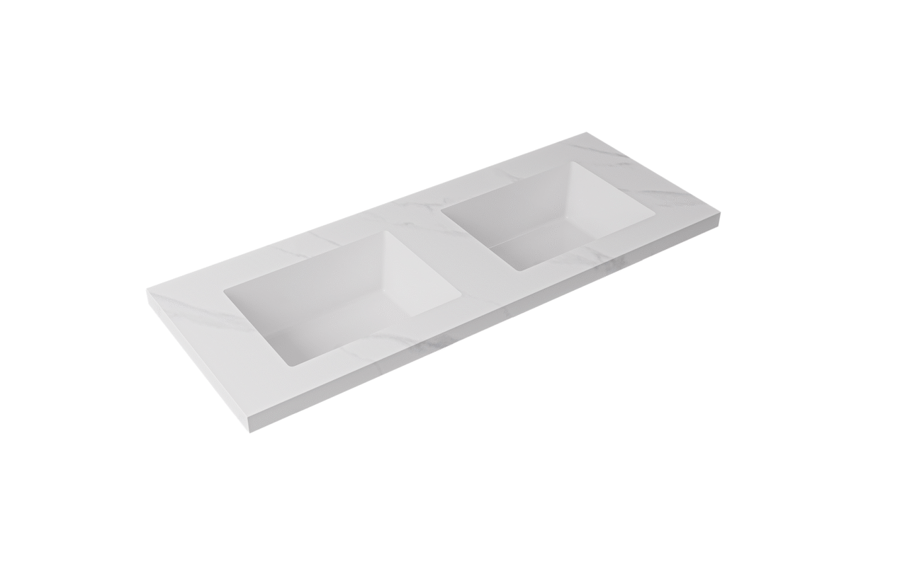 Ceramic Basin Joined with Sintered Stone- LK-UCA-LKUCA124D-NTH- Carrara- No tap Hole